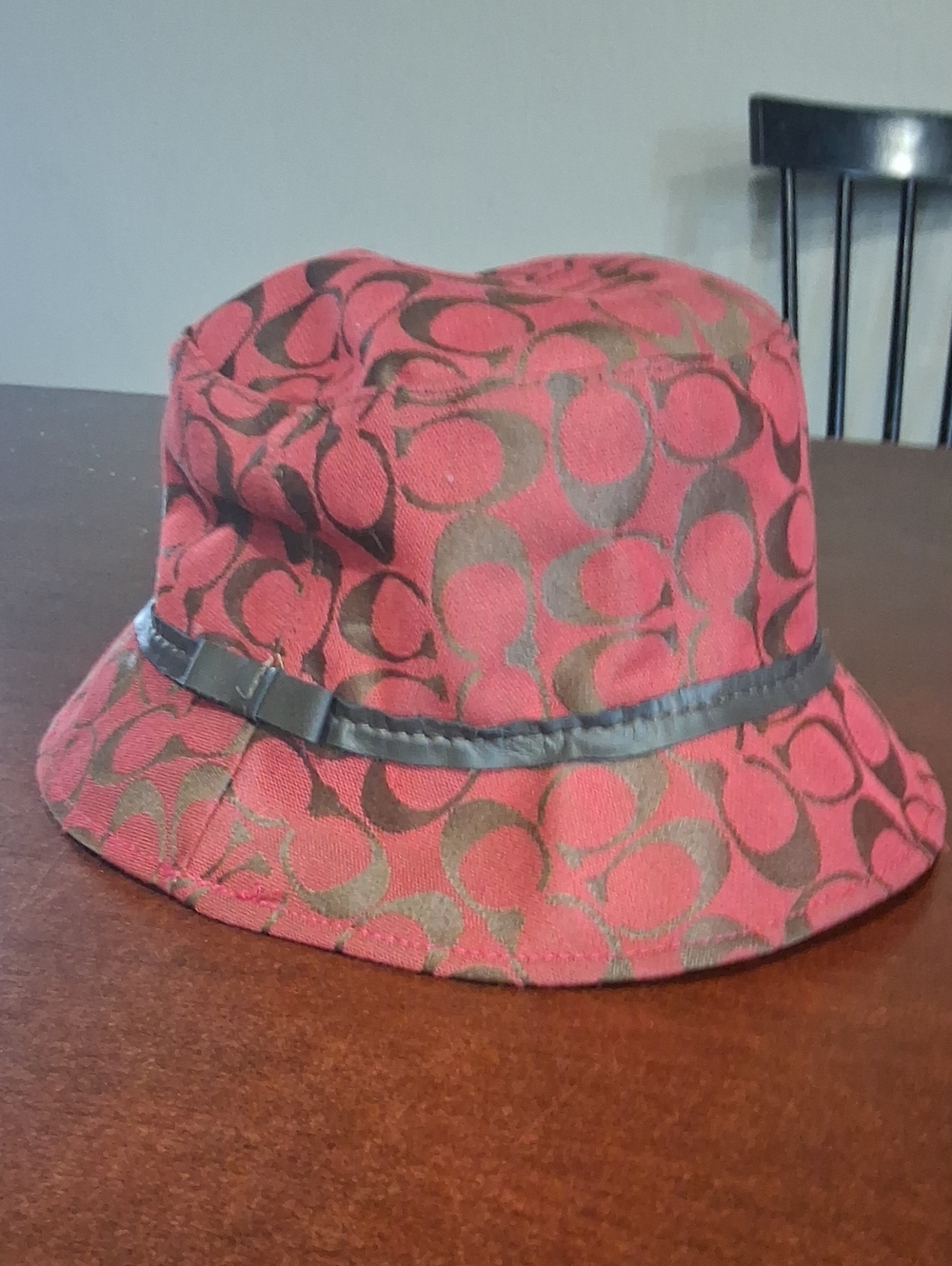 Coach Pink Burguendy and Brown Logo Bucket Hat
